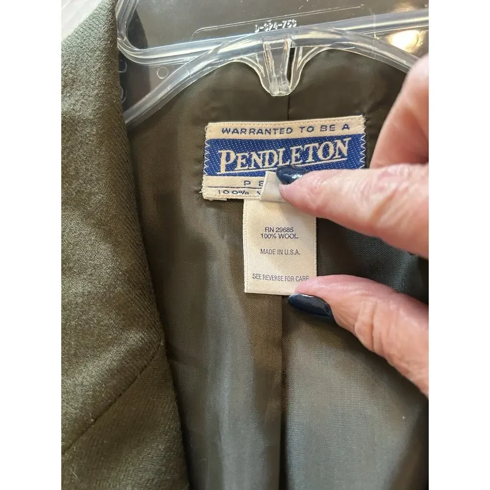 Vtg Pendleton Petite 10 Blazer USA Virgin Wool‎ Green Women's Single Button Coat